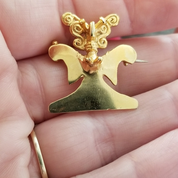 Vintage Inca Mayan artifact styled brooch gold tone pre colombian mesoamerican - Picture 4 of 12